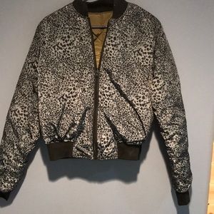 Reversible leopard print/olive green bomber jacket